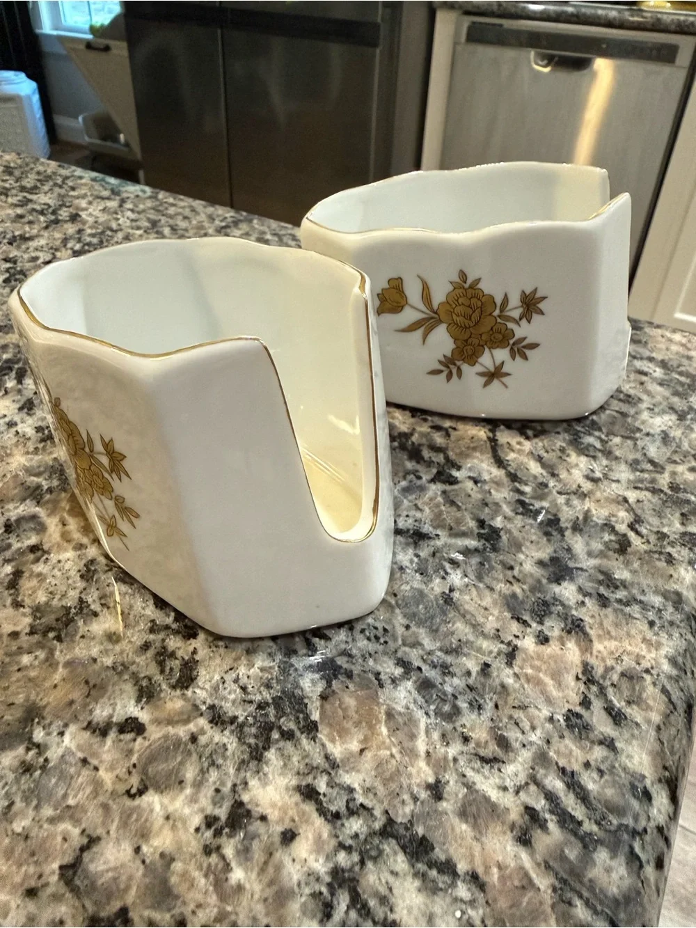 Vintage White Porcelain Floral Spoon Holder Dishes